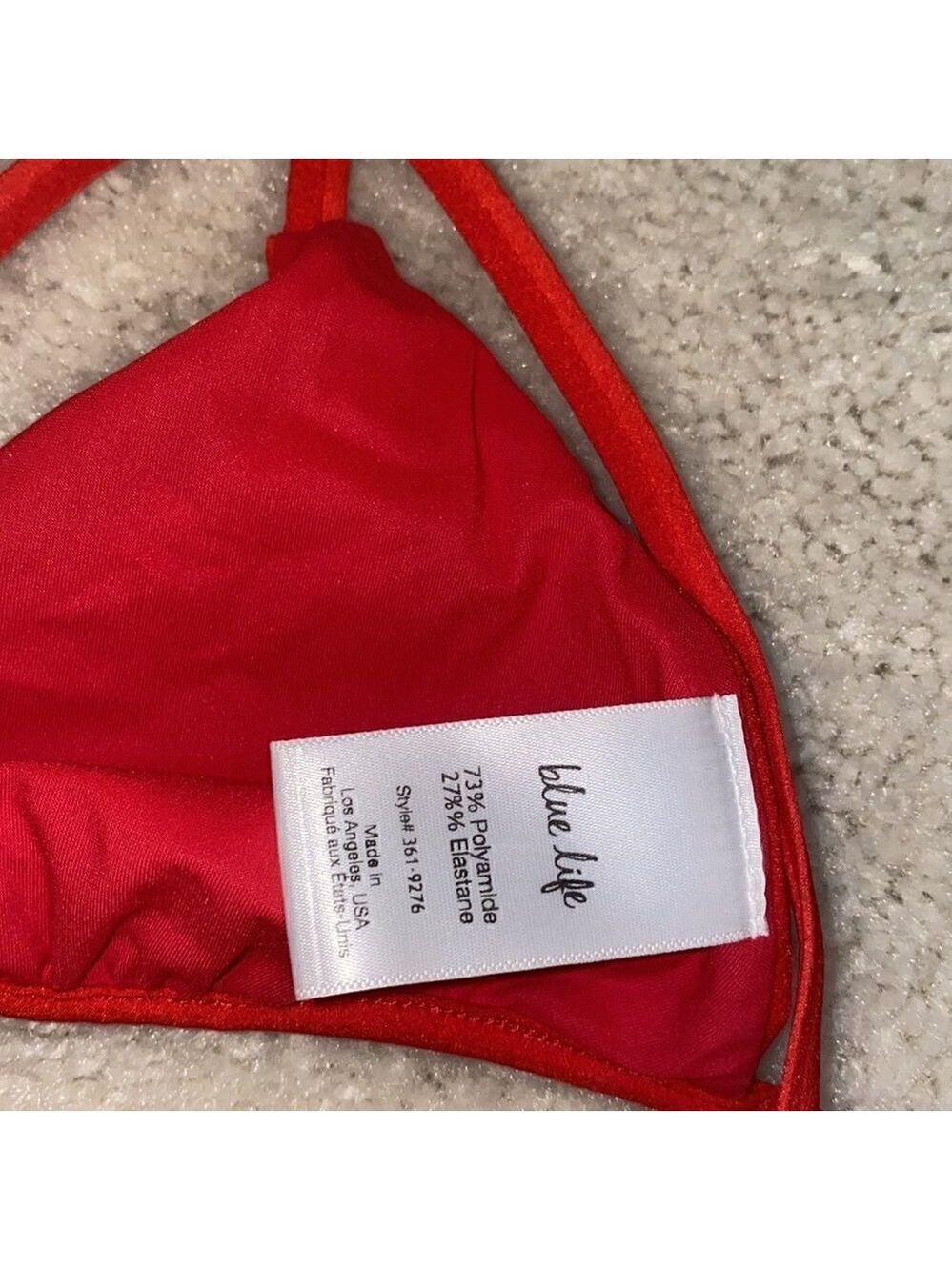 Blue Life Triangle Bikini Top Red Adjustable T-Strap - Picture 6 of 8